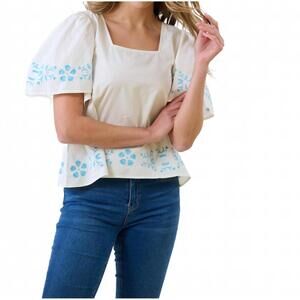 NEW BROOKS AVENUE georgia square neck blouse in blue